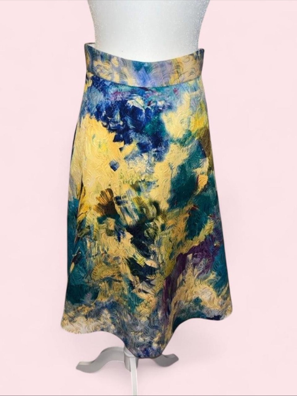 H&M A-Line Midi Skirt in Yellow, Blue & Teal